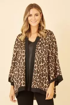 Image of Brown Animal Print Satin Kimono