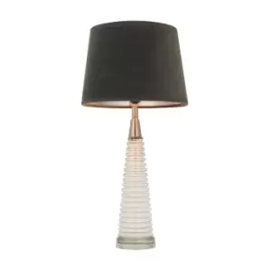 Image of Table Lamp - Clear Ribbed Glass, Bright Nickel Plate & Mocha Velvet - 40W E27