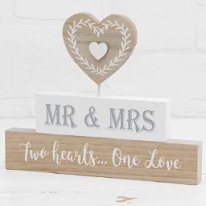 Image of Love Story Mr & Mrs 2 Hearts Freestanding Plaque