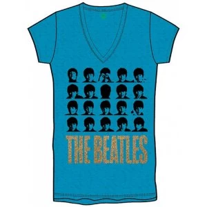 Image of The Beatles - Hard Days Night Faces Womens Large T-Shirt - Blue