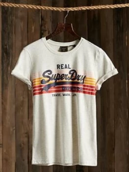 Image of Superdry Vintage Logo Retro Rainbow T-Shirt, Cream, Size 6, Women