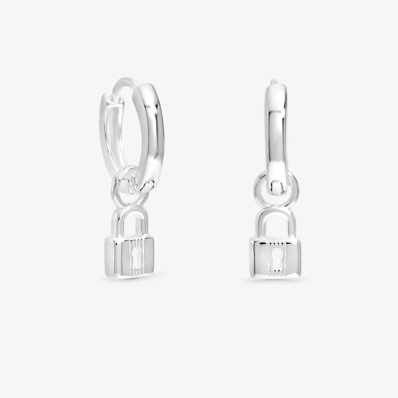 Image of Simply Silver Sterling Silver 925 Padlock Charm Hoops Stud Earrings One Size Silver 73432111000