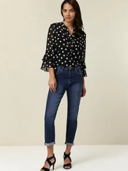 Image of Wallis Petite Mid Wash Roll Up Jean - Mid Wash Denim, Denim, Size 8, Women