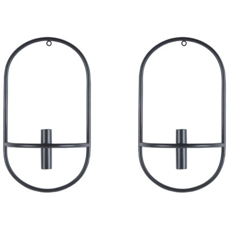 Image of Beliani Set Of 2 Wall Candle Holders Caviana Metal 38cm Black