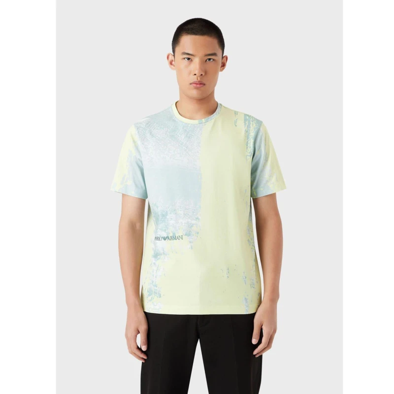 Image of Emporio Armani Jersey T-Shirt with Allover City Print Multi Colour male XS