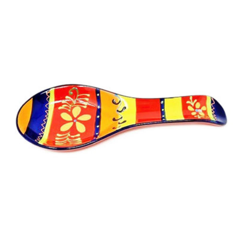 Image of Verano Spanish Ceramics Classic Spanish Hand Painted Kitchen Dining Spoon Rest (L) 26cm Daisy Chains Multi unisex