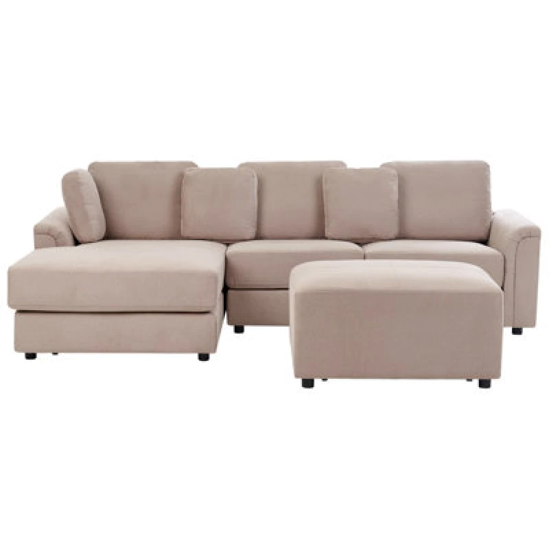 Image of Beliani Corner Sofa 4 Seater Kohlo Fabric Taupe With Ottoman Right Hand