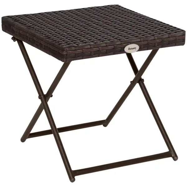 Image of Outsunny Garden Small Folding Square Rattan Coffee Table Bistro Brown