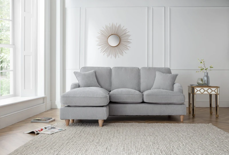 Image of The Great Sofa Company Orla Left Hand Chaise Sofa Manhattan Navy in Light Grey Light Grey Unisex