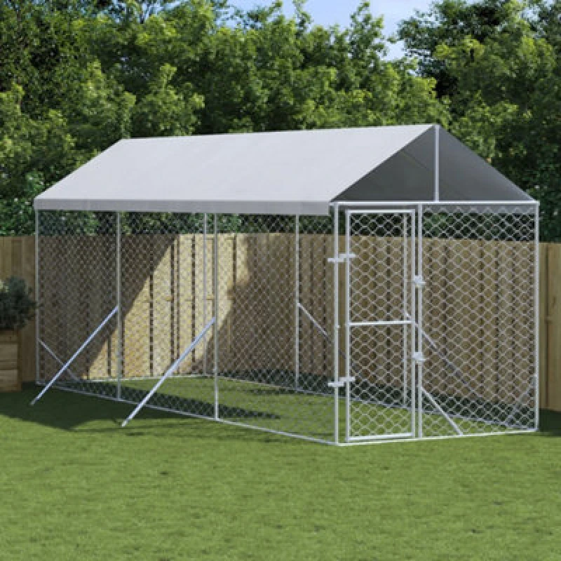Image of VIDAXL Outdoor Dog Kennel with Roof Silver 2x6x2.5 m Galvanised Steel vidaXL 3190483