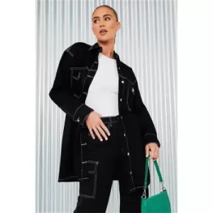 Image of I Saw It First Black Topstitched Oversized Denim Shirt - Black