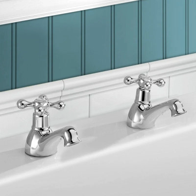 Image of Nes Home Stafford Traditional Deck Mounted Bathroom Bath Taps Hot & Cold Pair Victorian