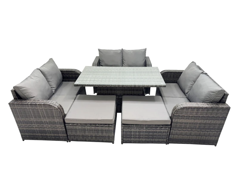 Image of Fimous 8-seater Patio Height Adjustable Rising Lifting Table Sofa Set in Dark Grey Dark Grey Unisex