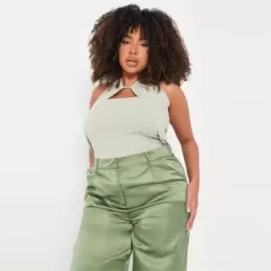 Image of Missguided Rib Halter Bodysuit - Green