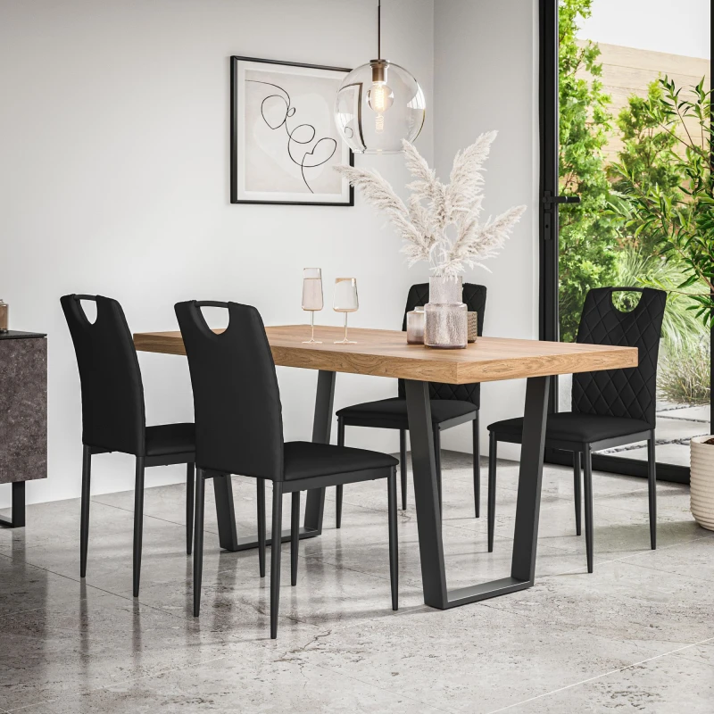 Image of More4Homes Aria Dining Table And Chairs - Oak Effect Table Top W Black Legs + Monza Faux Leather Dining Chair Set Of 4 (Black)