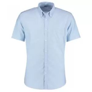 Image of Kustom Kit Mens Slim Fit Short Sleeve Oxford Shirt (16) (Light Blue)