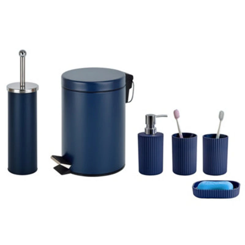 Image of Innoteck Essentials 6Pc Bathroom Set Blue - 3L Bin, Toilet Brush, Soap Dispenser, Soap Dish, Toothbrush Holder, Tumbler.