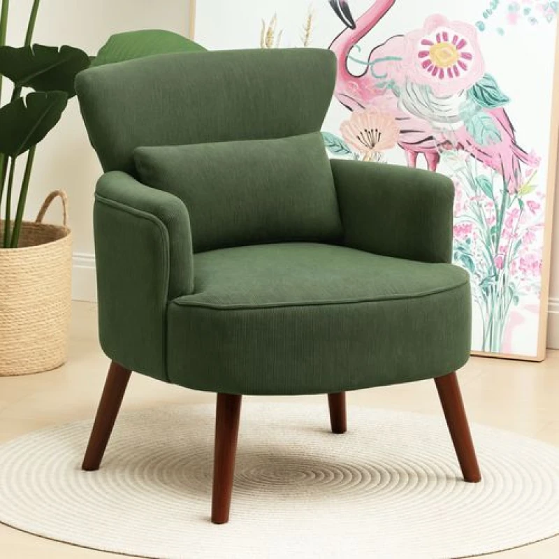 Image of HOMCOM Armchair with Padded Seat and Backrest for Living Room, Green Green