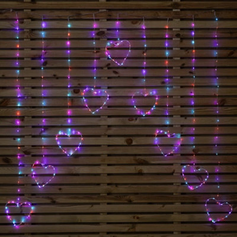 Image of Samuel Alexander 1.2M X 1.2M Light Up Heart Pin Wire Christmas Curtain Lights With 303 Rainbow Leds