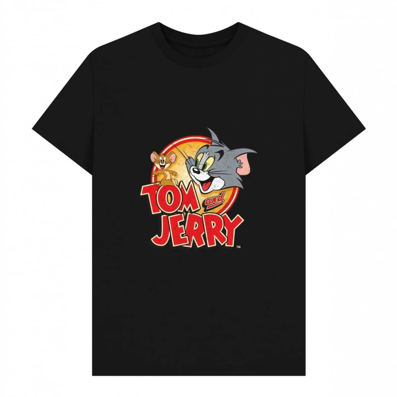 Image of Tom & Jerry Mens Vintage T-Shirt in Black Size: Small Black Male S