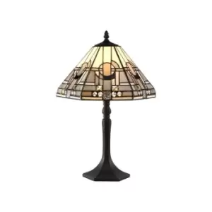 Image of Luminosa Lighting - 1 Light Octagonal Table Lamp E27 With 30cm Tiffany Shade, White, Grey, Black, Clear Crystal, Aged Antique Brass