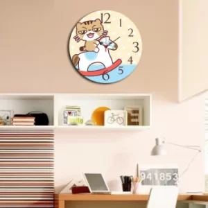 Image of MSCO-5 Multicolor Cartoon CatDecorative MDF Clock