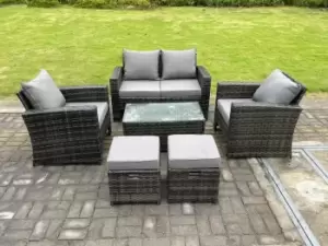 Image of Fimous 4 Seater Outdoor Dark Grey Rattan Lounge Complete Sofa Set with Rectangular Coffee Table and 2 Stools
