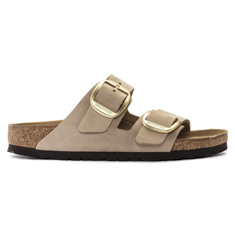 Image of Birkenstock Womens mules Birkenstock Arizona Big Buckle Nubuck Leather Beige Female 36 Etroit