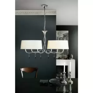 Image of Paola 2 Arm pendant light 6 E14 bulbs, painted silver with cream & Black lampshades