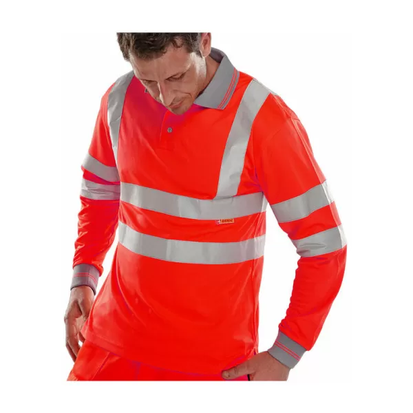 Image of B SEEN High Visibility Polo Shirt, Long Sleeved, Red, Medium
