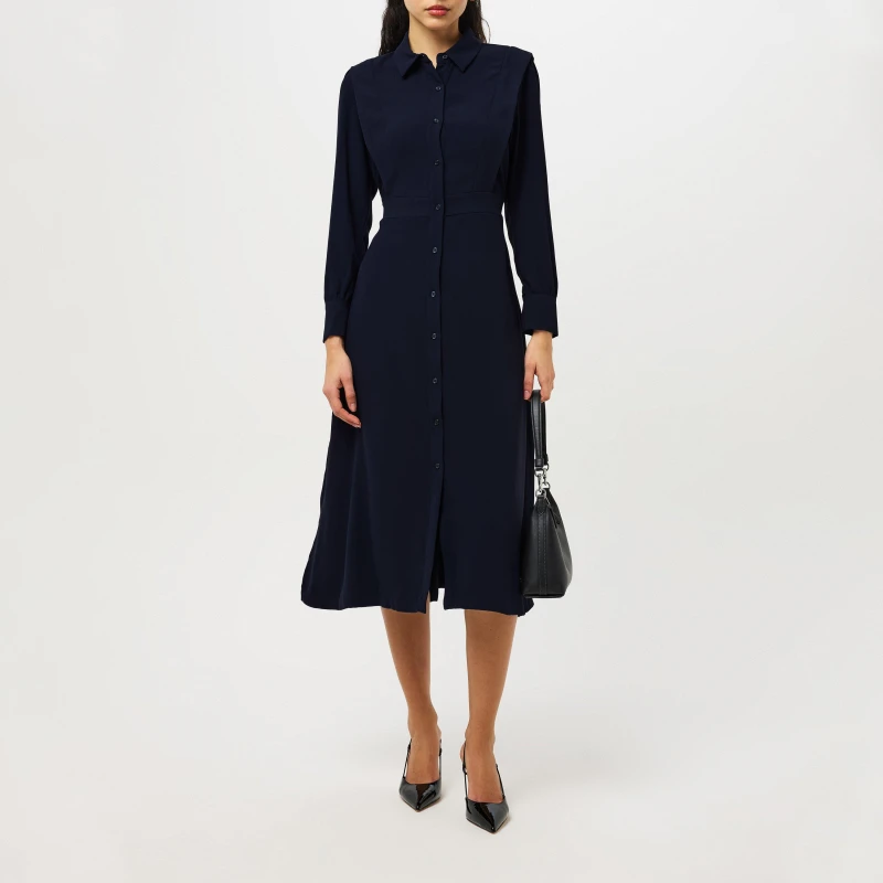 Image of French Connection Womens Brina Crepe Button-Down Maxi Shirt Dress Marine female 8 (XS)