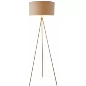 Image of Loops - Sleek Tripod Floor Lamp Matt Nickel E27 Free Standing Lounge Light & Grey Shade