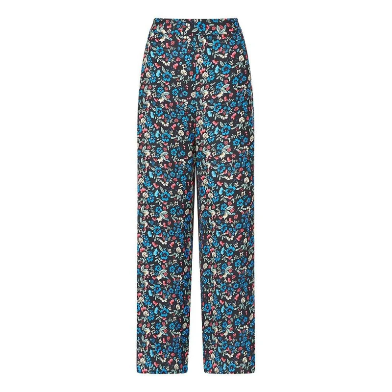 Image of Yumi Yumi Blue Floral Print Wide Leg Trousers Blue 8
