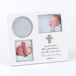 Image of White & Silver Icon Christening Day Triple Frame
