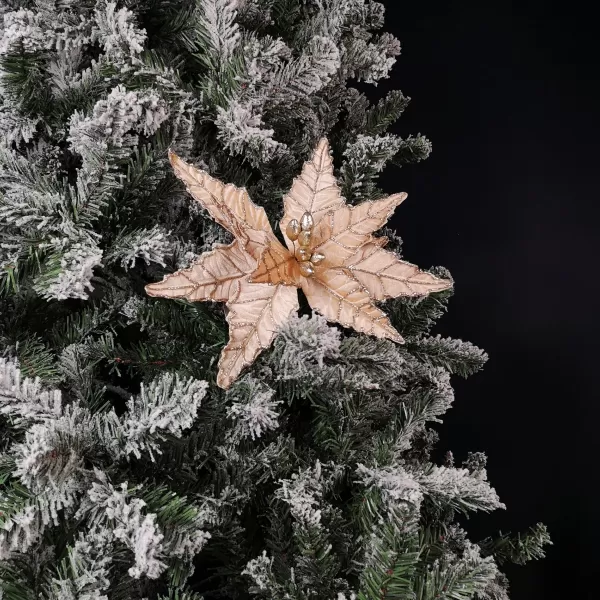 Image of 50cm Champagne Velvet Poinsettia Stem with Glitter Christmas Decoration