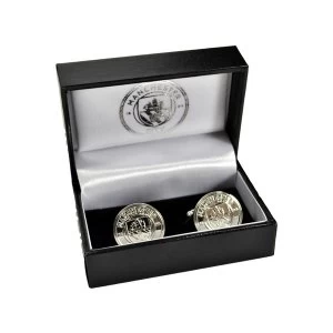 Image of Man City Silver Plated Crest Boxed Cufflinks