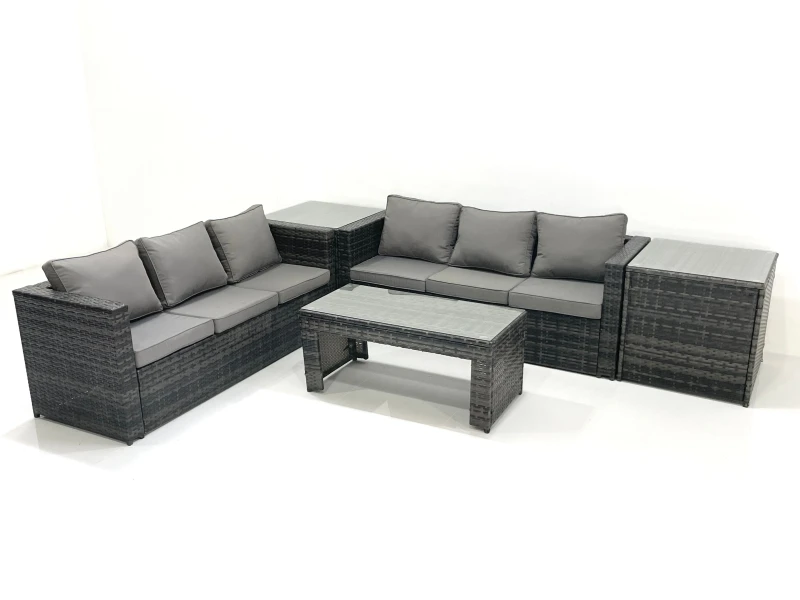 Image of Fimous Garden Outdoor Rattan Furniture Set with Sofa Coffee table 2 Side Tables Dark Grey Mixed Dark Grey