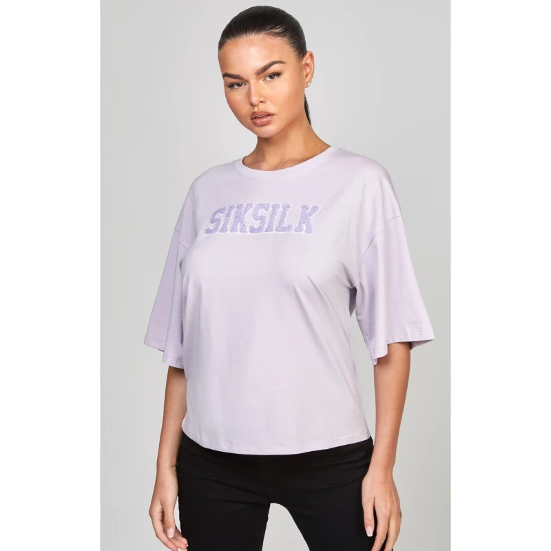 Image of SikSilk Varsity Logo Cropped T-Shirt - Purple Purple 8