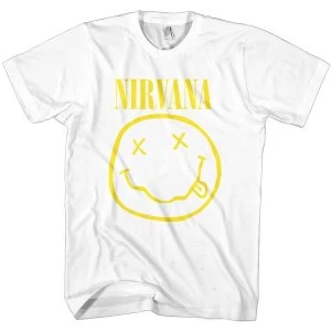Image of Nirvana - Yellow Smiley Unisex Medium T-Shirt - White