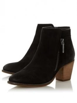 Image of Dune London Wide Fit Ponntoon Side Zip Stack Heel Ankle Boots - Black