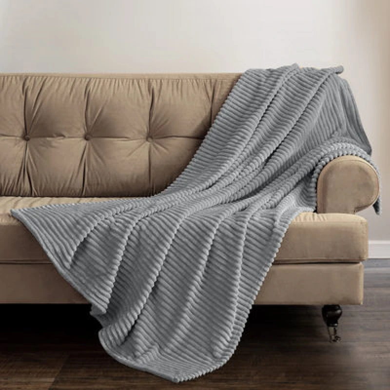 Image of Velosso Thermal Soft Ribbed Cord Throw Blanket For Sofa, Bed, Armchair, Couch - 150Cm X 200Cm, Grey