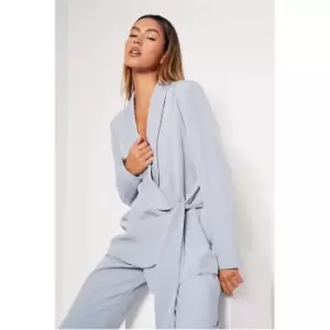 Image of I Saw It First Blue Premium Wrap Detail Blazer - Blue