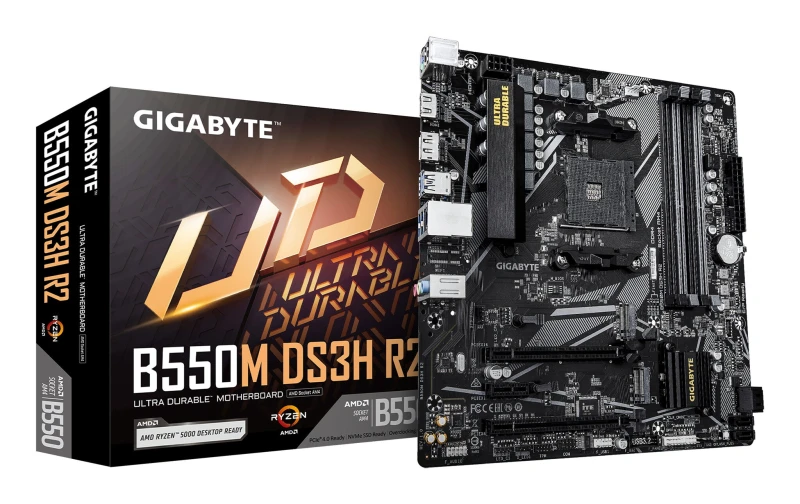 Image of Gigabyte Gigabyte B550M DS3H R2 Motherboard - AMD Ryzen 5000 CPUs, 5+3 Phases VRM, up to 4733MHz DDR4 (O.C.), 1xPCIe 4.0 + 1xPCIe 3.0 M.2, 1GbE LAN, U