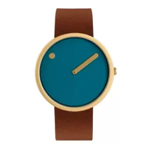 Image of Picto 43376-4720MG Dusty Blue Dial Brown Strap Wristwatch