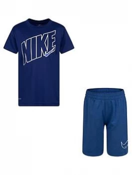 Image of Nike Younger Boys 2 Piece Dri-fit Sport Short Sleeve T-Shirt and Shorts Set - Blue Size 2-3 Years