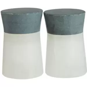 Image of White and Grey Salt and Pepper Shaker Set/ Coordinating Colors/Made From Soapstone / Adds a Visual Aesthetic Shakers 5 x 8 x 5 - Premier Housewares