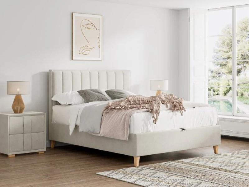 Image of Bedmaster Rhodes Warmstone Velvet Fabric Ottoman Bed Frame - 4ft6 Double