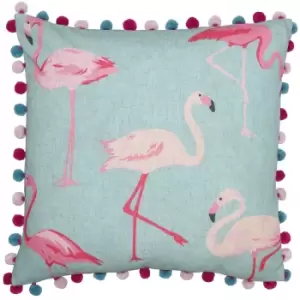 Image of Flamingo Printed Cushion Duck Egg, Duck Egg / 50 x 50cm / Polyester Filled