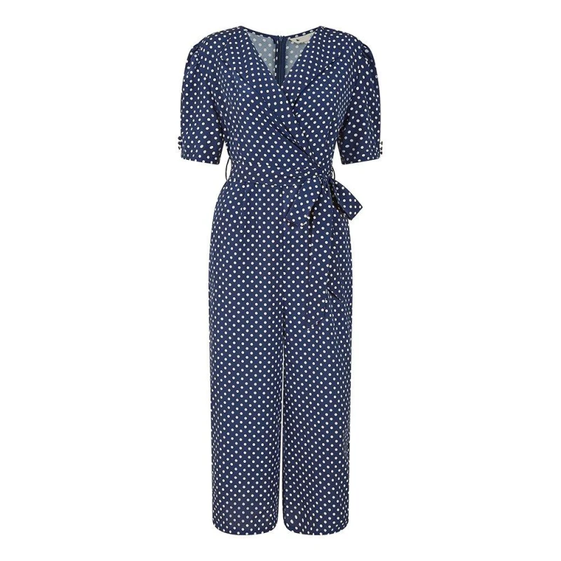 Image of Yumi Navy Spot Print Retro Culotte Jumpsuit Navy female