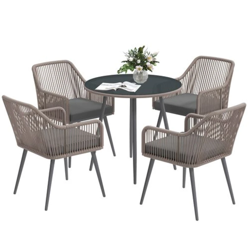 Image of Outsunny Rattan Dining Set, 4 Seater Rattan Garden Furniture, Light Brown Light Brown